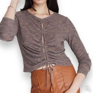 Wild Fable Long Sleeve Lace-Up Cozy Knit Blouse Brown Size Large